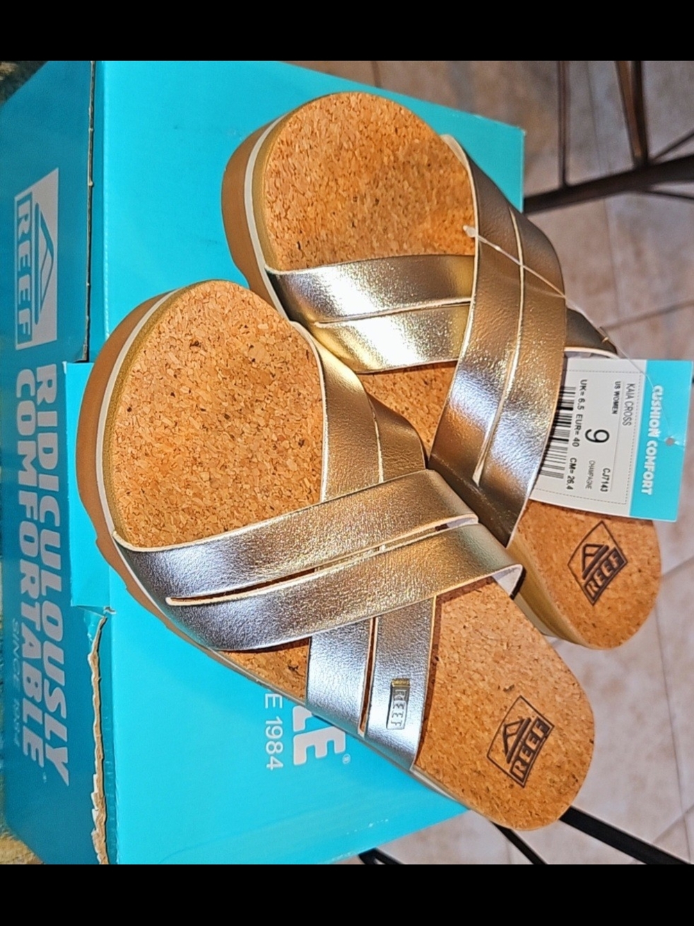 Reef Women's KAIA Metallic Champgne Cork Footbed Slide Sandals - Picture 2 of 4